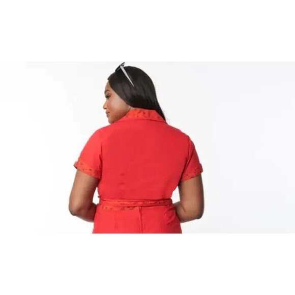 Unique Vintage X Jetson's XL Red Tie Front Crop Top Button Up Collared Shirt NWT - Picture 2 of 16